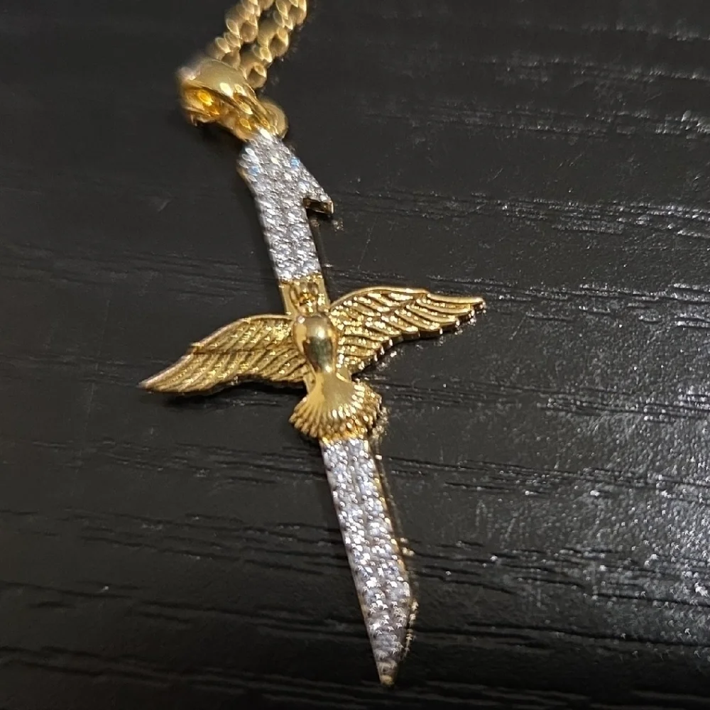 Stainless Steel Dove Cross Pendant Necklace